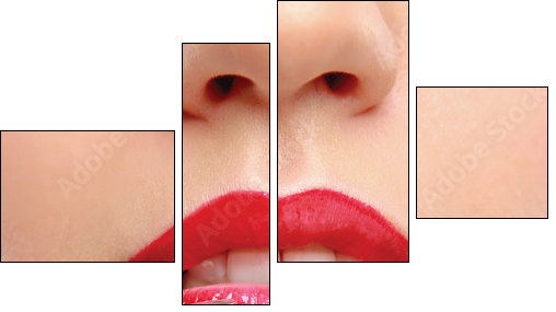 Woman's lips holding make up brush  - Obraz czteroczęściowy, Fortyk