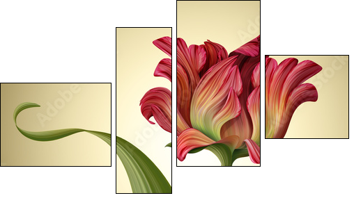 illustration of a beautiful red tulip flower with ladybug  - Obraz czteroczęściowy, Fortyk