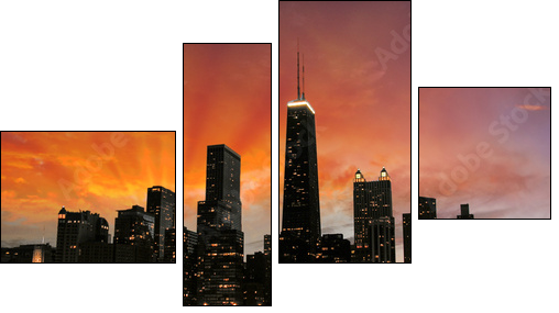 Wonderful Chicago Skyscrapers Silhouette at sunset  - Obraz czteroczęściowy, Fortyk