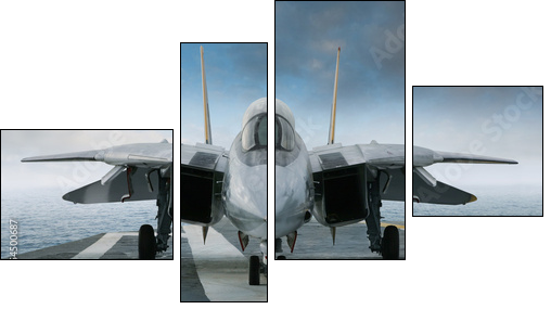 F-14 jet fighter on an aircraft carrier deck viewed from front  - Obraz czteroczęściowy, Fortyk