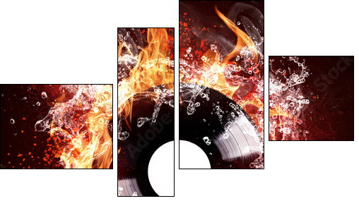 burning vinyl disc  - Obraz czteroczęściowy, Fortyk