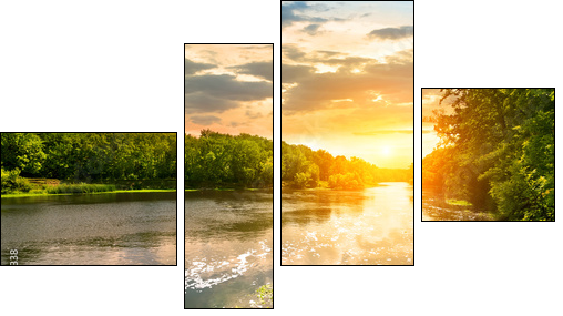 Sunset over the river in the forest  - Obraz czteroczęściowy, Fortyk
