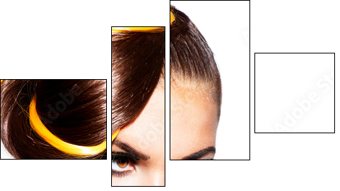 Fashion Model Girl Portrait with Yellow and Orange Makeup  - Obraz czteroczęściowy, Fortyk