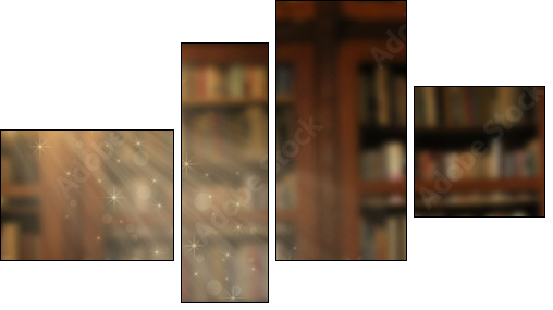  Opened magic book with magic light  - Obraz czteroczęściowy, Fortyk
