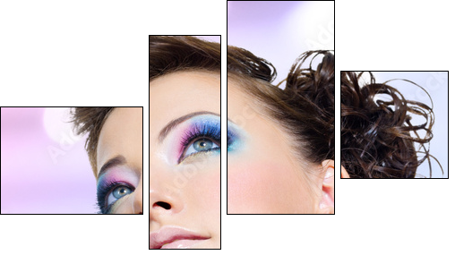 Closeup face with fashion bright pink makeup  - Obraz czteroczęściowy, Fortyk