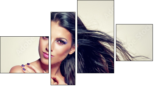 Beautiful brunette with long hair flying  - Obraz czteroczęściowy, Fortyk