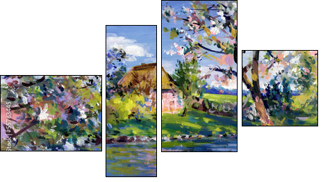 frÃ¼hling landschaft malerei  - Obraz czteroczęściowy, Fortyk