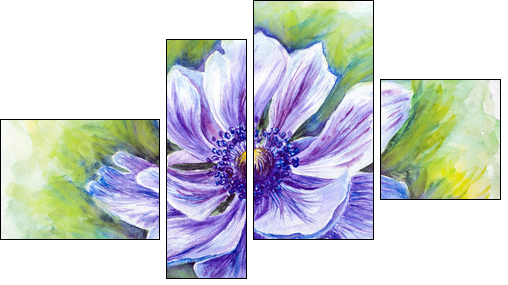 Japanese Anemones flower. Watercolor.  - Obraz czteroczęściowy, Fortyk