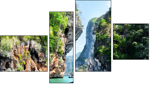 long boat and rocks on railay beach in Krabi, Thailand  - Obraz czteroczęściowy, Fortyk