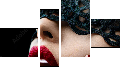 Beautiful Woman with Black Lace mask over her Eyes  - Obraz czteroczęściowy, Fortyk