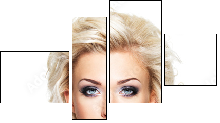 Beautiful blond woman with long curly hair and style makeup.  - Obraz czteroczęściowy, Fortyk