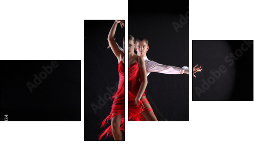 dancers in ballroom against black background  - Obraz czteroczęściowy, Fortyk