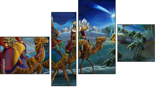 Illustration of the holy family and three kings  - Obraz czteroczęściowy, Fortyk