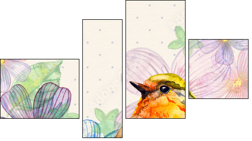 Floral retro card watercolor  - Obraz czteroczęściowy, Fortyk