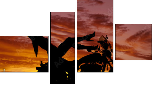 silhouette woman motorcycle heels up hands back  - Obraz czteroczęściowy, Fortyk