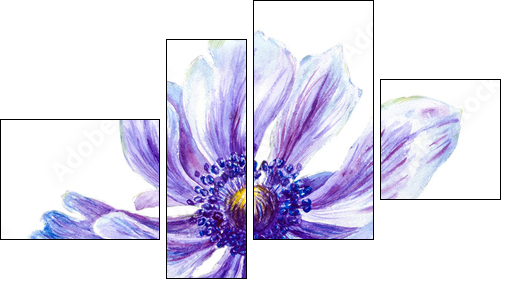 Japanese Anemones flower. Watercolor.  - Obraz czteroczęściowy, Fortyk