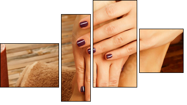 female feet at spa salon on pedicure procedure  - Obraz czteroczęściowy, Fortyk