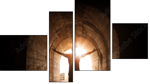 Man stands inside of old dark tunnel  - Obraz czteroczęściowy, Fortyk