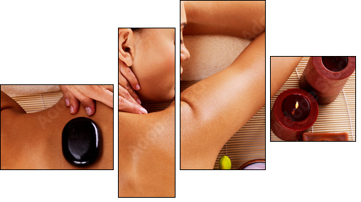 Adult woman having hot stone massage in spa salon  - Obraz czteroczęściowy, Fortyk