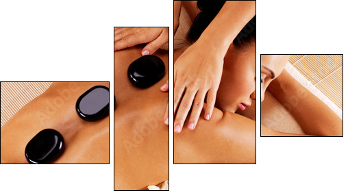 Adult woman having hot stone massage in spa salon  - Obraz czteroczęściowy, Fortyk