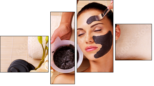 Cosmetologist smears cosmetic mask on the face of  woman  - Obraz czteroczęściowy, Fortyk