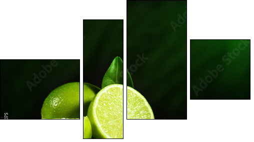 Fresh limes with leaves  - Obraz czteroczęściowy, Fortyk