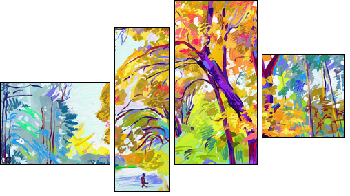 original digital painting of autumn landscape, vector version, a  - Obraz czteroczęściowy, Fortyk