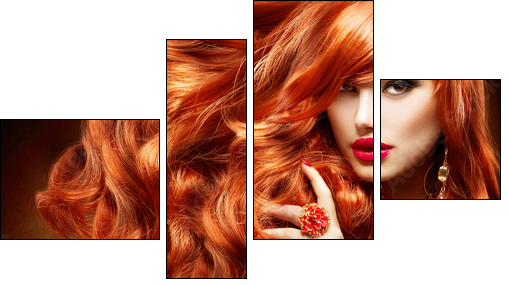Long Curly Red Hair. Fashion Woman Portrait  - Obraz czteroczęściowy, Fortyk