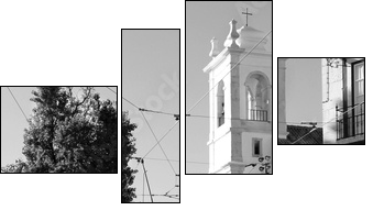 Lisbon old yellow tram over black and white background  - Obraz czteroczęściowy, Fortyk