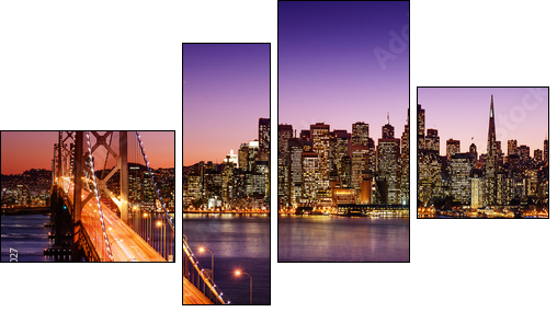 San Francisco skyline and Bay Bridge at sunset, California - Obraz czteroczęściowy, Fortyk