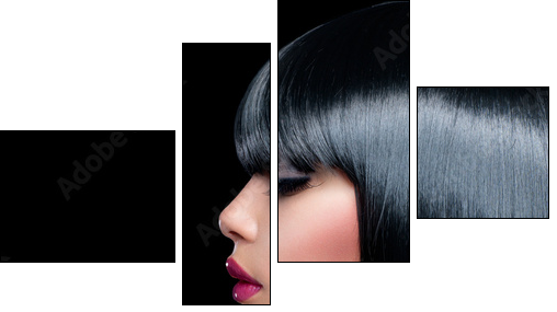 Beautiful Brunette Girl. Beauty Woman with Short Black Hair  - Obraz czteroczęściowy, Fortyk