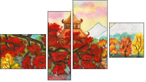 Autumn in Japan, painting  - Obraz czteroczęściowy, Fortyk