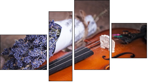 Vintage composition with violin and lavender  - Obraz czteroczęściowy, Fortyk