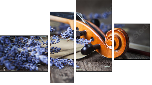 Vintage composition with violin and lavender  - Obraz czteroczęściowy, Fortyk