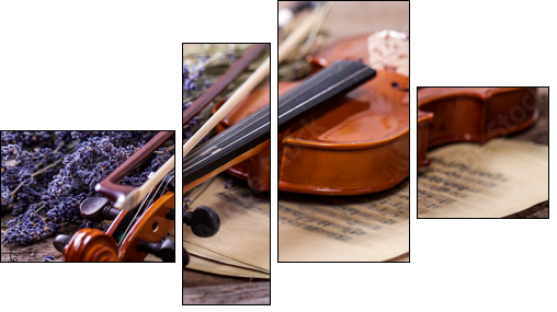 Vintage composition with violin and lavender  - Obraz czteroczęściowy, Fortyk
