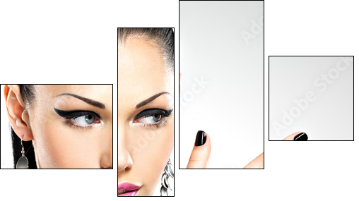 Beautiful fashion sexy woman with black nails at pretty face  - Obraz czteroczęściowy, Fortyk