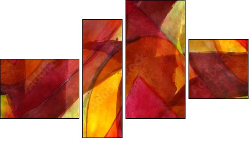 seamless cubism red, yellow abstract art Picasso texture waterco - Obraz czteroczęściowy, Fortyk
