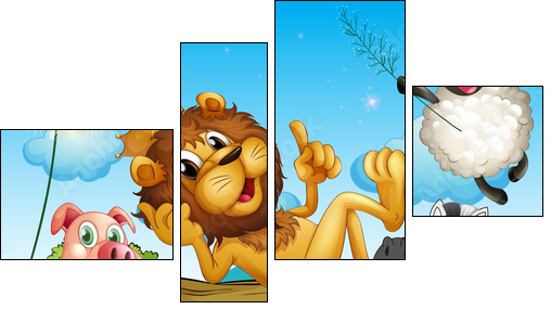 A king lion surrounded with animals  - Obraz czteroczęściowy, Fortyk