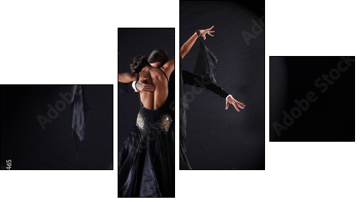 Latino dancers in ballroom against on black background  - Obraz czteroczęściowy, Fortyk