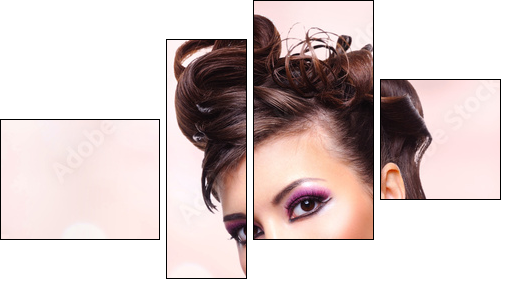 Face of beautiful woman with fashion hairstyle and glamour makeu  - Obraz czteroczęściowy, Fortyk