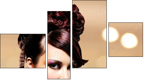 Face of beautiful woman with fashion hairstyle and glamour makeu  - Obraz czteroczęściowy, Fortyk
