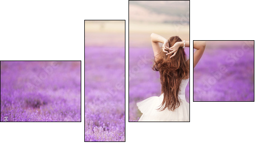 Bride in wedding day in lavender field  - Obraz czteroczęściowy, Fortyk