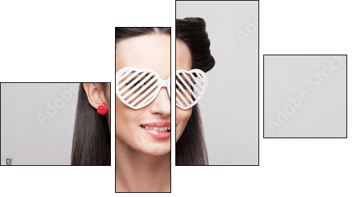 Pin Up model in heart shaped sunglasses  - Obraz czteroczęściowy, Fortyk