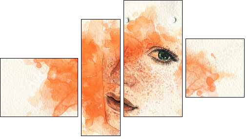 Beautiful woman. watercolor illustration  - Obraz czteroczęściowy, Fortyk