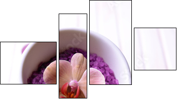 Still life with beautiful blooming orchid flower, towel and  - Obraz czteroczęściowy, Fortyk