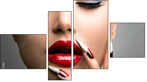 Fashion Beauty Model Girl. Manicure and Make-up. Nail art  - Obraz czteroczęściowy, Fortyk