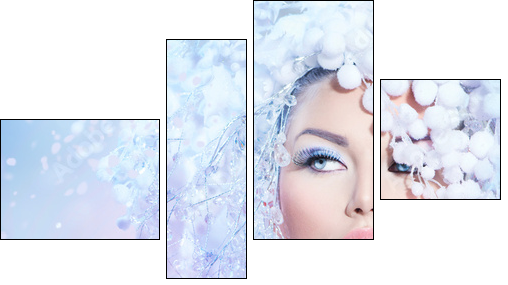 Winter Beauty Woman. Christmas Girl Makeup  - Obraz czteroczęściowy, Fortyk