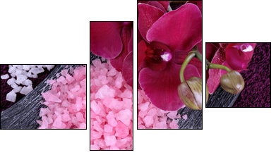 Still life with beautiful blooming orchid flower  and wooden  - Obraz czteroczęściowy, Fortyk