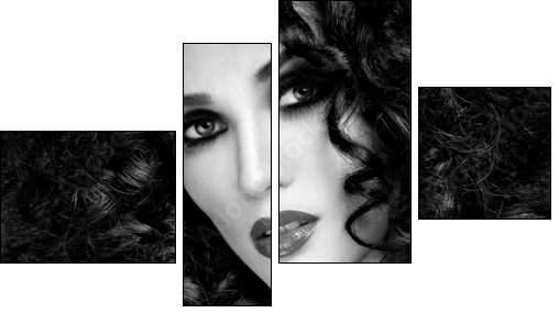 beautiful brunette with gorgeous curly hair  - Obraz czteroczęściowy, Fortyk