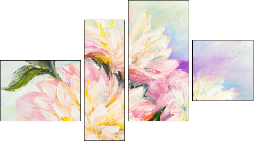 Peonies, oil painting on canvas  - Obraz czteroczęściowy, Fortyk